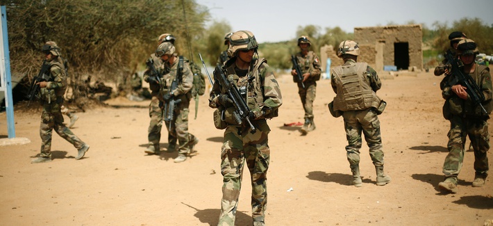 French soldiers in Gao, Mali, secure an area just following a suicide bomb attack, on February 10, 2013. French soldiers in Gao, Mali, secure an area just following a suicide bomb attack, on February 10, 2013.