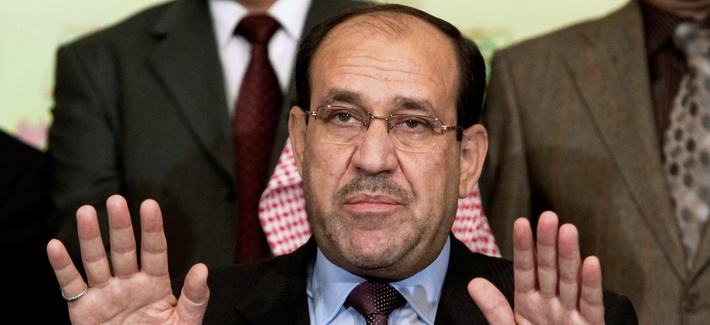 In this Friday, March 26, 2010 file photo, Iraqi Prime Minister Nouri al-Maliki speaks to the press in Baghdad, Iraq. In this Friday, March 26, 2010 file photo, Iraqi Prime Minister Nouri al-Maliki speaks to the press in Baghdad, Iraq.