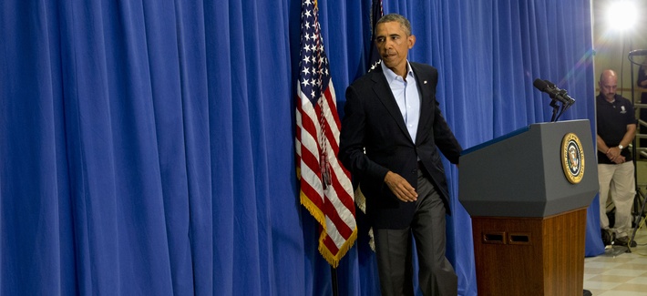 President Obama turns to leave the podium after speaking about the killing of American journalist James Foley in Edgartown, Mass., on Wednesday. President Obama turns to leave the podium after speaking about the killing of American journalist James Foley in Edgartown, Mass., on Wednesday.