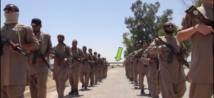 A landmark in a photo taken by the Islamic State is shown using Bellingcat's crowd-sourced software. A landmark in a photo taken by the Islamic State is shown using Bellingcat's crowd-sourced software.