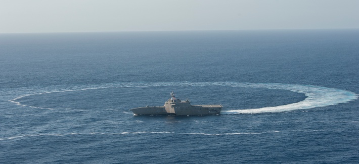 The littoral combat ship USS Independence (LCS 2) shows its maneuverability while underway in the Pacific Ocean, April 23, 2014. The littoral combat ship USS Independence (LCS 2) shows its maneuverability while underway in the Pacific Ocean, April 23, 2014.