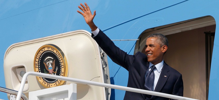President Barack Obama on Tuesday waves as he boards Air Force One at Andrews Air Force Base, Md.. President Barack Obama on Tuesday waves as he boards Air Force One at Andrews Air Force Base, Md..