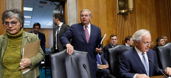 Senate Foreign Relations Committee Chairman Bob Menendez, D-N.J., arrives for a hearing on Capitol Hill, on July 17, 2014. Senate Foreign Relations Committee Chairman Bob Menendez, D-N.J., arrives for a hearing on Capitol Hill, on July 17, 2014.