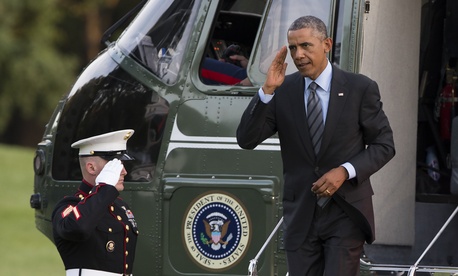 President Obama arrives on the South Lawn of the White House after traveling to Fort McHenry in Baltimore, on September 12, 2014. President Obama arrives on the South Lawn of the White House after traveling to Fort McHenry in Baltimore, on September 12, 2014.