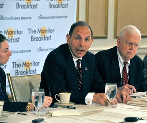 VA Secretary Bob McDonald speaks to reporters and other guests at a breakfast sponsored by the Christian Science Monitor. VA Secretary Bob McDonald speaks to reporters and other guests at a breakfast sponsored by the Christian Science Monitor.
