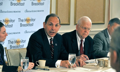 VA Secretary Bob McDonald speaks to reporters and other guests at a breakfast sponsored by the Christian Science Monitor. VA Secretary Bob McDonald speaks to reporters and other guests at a breakfast sponsored by the Christian Science Monitor.