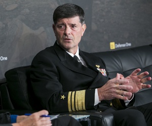 Vice Adm. William Moran chats with Defense One Managing Editor Stephanie Gaskell at the annual Defense One Summit. Vice Adm. William Moran chats with Defense One Managing Editor Stephanie Gaskell at the annual Defense One Summit.