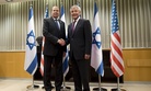 Secretary of Defense Chuck Hagel poses for a photo with Israeli Minister of Defense Moshe Ya'alon in Tel Aviv, Israel, on May 15, 2014.