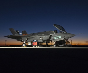 An F-35A is outfitted with a spin recovery chute at Edwards Air Force Base, Calif., during testing. An F-35A is outfitted with a spin recovery chute at Edwards Air Force Base, Calif., during testing.