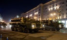 Russian army S-300 air defense missile launchers drive in a street during a rehearsal for the Victory Day military parade at Moscow's Red Square, Russia, May 4, 2009. 