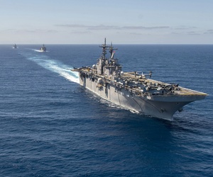 The Wasp-class amphibious assault ship USS Essex (LHD 2), front, the Whidbey Island-class amphibious dock landing ship USS Rushmore (LSD 47) and the San Antonio-class amphibious transport dock ship USS Anchorage conduct a simulated strait transit. The Wasp-class amphibious assault ship USS Essex (LHD 2), front, the Whidbey Island-class amphibious dock landing ship USS Rushmore (LSD 47) and the San Antonio-class amphibious transport dock ship USS Anchorage conduct a simulated strait transit.