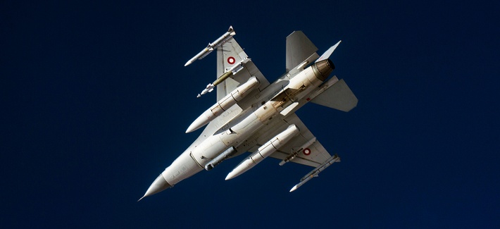 A Royal Danish Air Force F-16 Fighting Falcon during combat operations in support of Operation Inherent Resolve, over Iraq, April 20, 2015. 