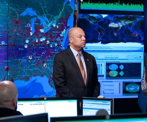 Secretary of Homeland Security Jeh Johnson at the National Cybersecurity and Communications Integration Center, Jan. 13, 2015. 