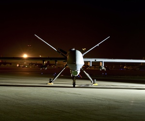 An MQ-9 Reaper sits on the flight line at Hurlburt Field, Fla., April 24, 2014.