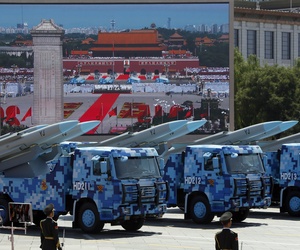 Military vehicles carry YJ anti-ship cruise missiles during a parade with more than 500 pieces of military hardware and 200 aircraft of various types, representing what military officials say is the Chinese military's most cutting-edge technology. Military vehicles carry YJ anti-ship cruise missiles during a parade with more than 500 pieces of military hardware and 200 aircraft of various types, representing what military officials say is the Chinese military's most cutting-edge technology.