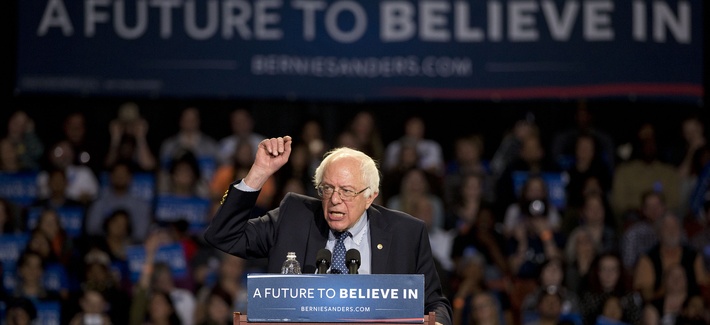 Democratic presidential candidate Sen. Bernie Sanders, I-Vt., speaks during a rally Sunday, Feb. 21, 2016, in Greenville, S.C. 