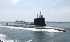 The Virginia-class attack submarine USS New Mexico transits the Thames River to her new home port at Naval Submarine Base New London, Connecticut, in June 2010. 