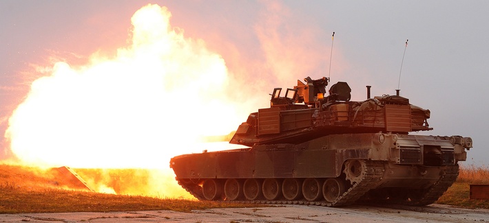 U.S. Army M1A2 Abrams tanks during a military exercise in Europe in 2015.