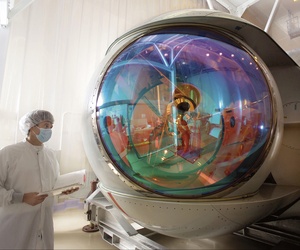 Close up of the Lockheed Martin Airborne Laser turret in a clean room.