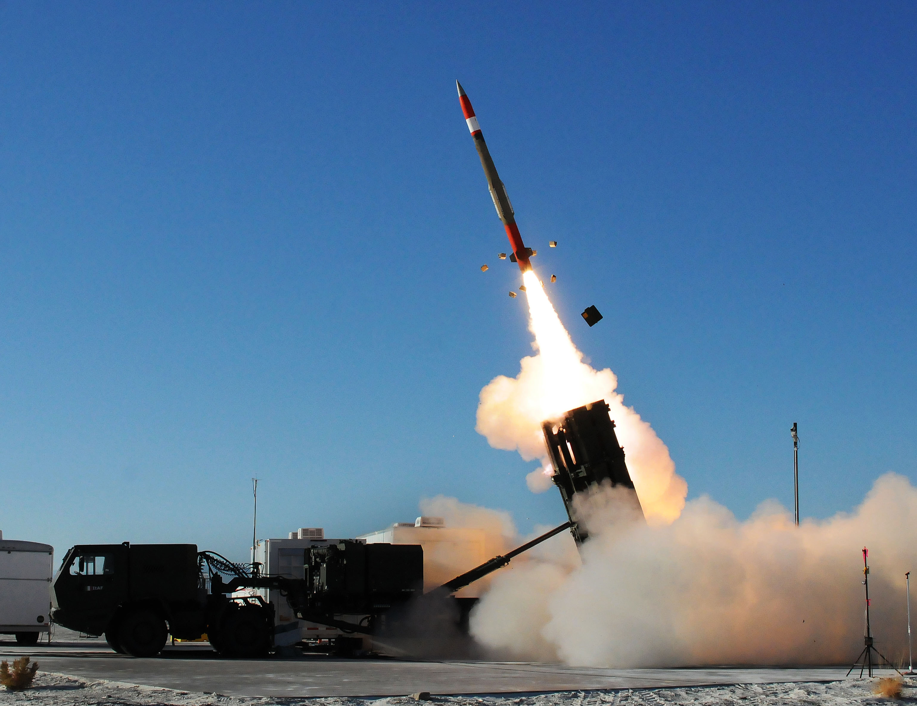 A Medium Extended Air Defense System missile is launched to intercept a target during a MEADS test at White Sands Missile Range Nov. 29