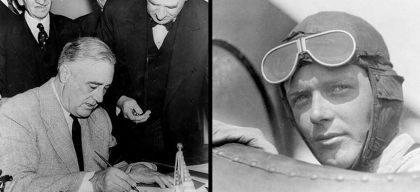Franklin D. Roosevelt and Charles Lindbergh were at odds over intervention in World War II.