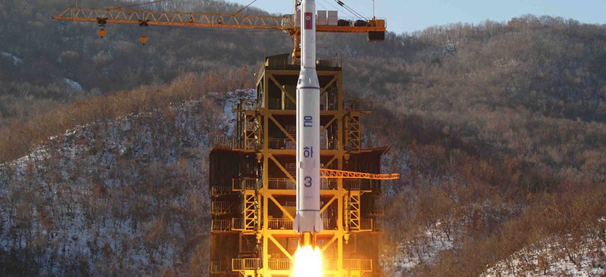 An Unha-3 rocket being launched in December 2012