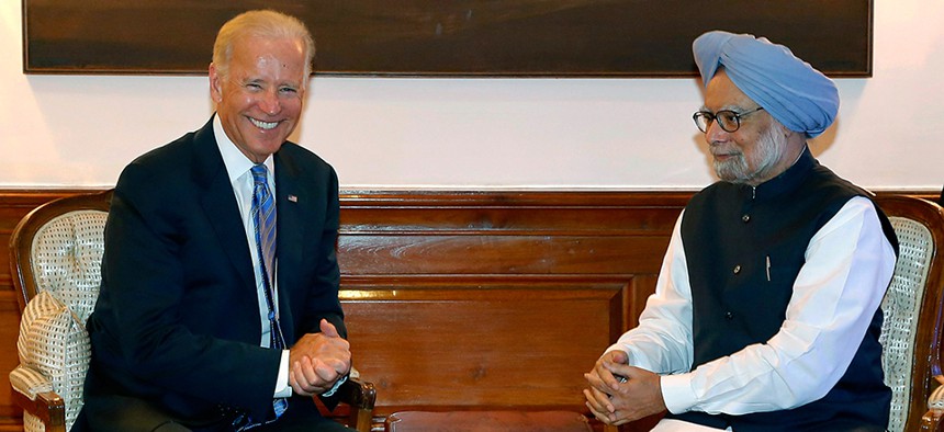 Vice President Joe Biden during his meeting with India's Prime Minister Manmohan Singh