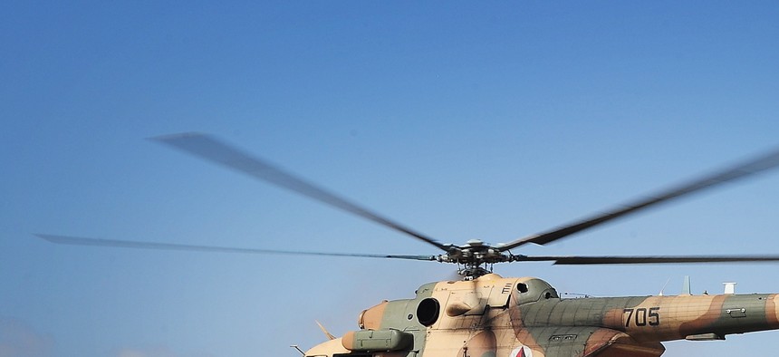An Mi-17 helicopter being flown by members of the Afghan military