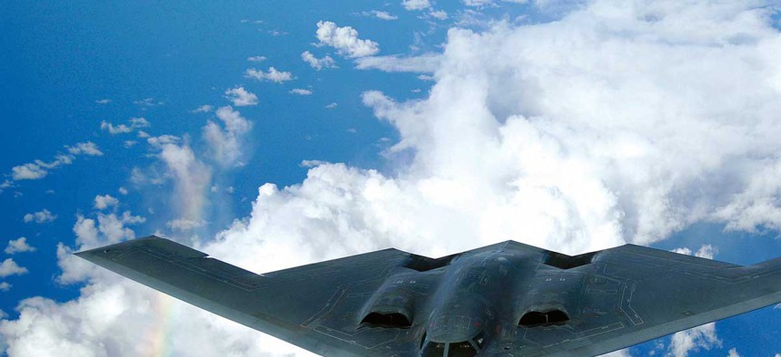 A B-2A Spirit bomber, one of the systems that has received the Family of Advanced Beyond Line-of-Sight Terminals
