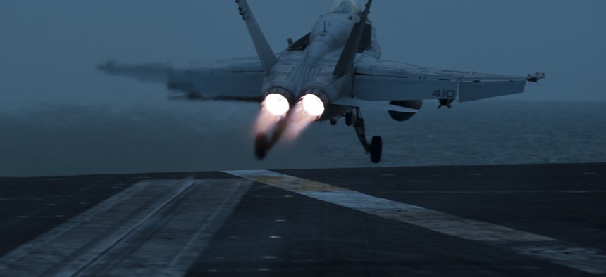 One of the Navy's F/A 18C jets taking off. The Pentagon's upcoming budget will likely not purchase any more of the aircraft