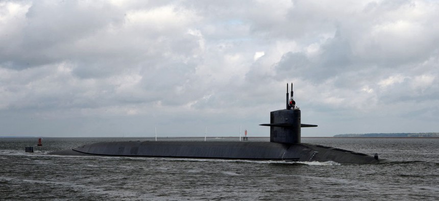 The USS Wyoming, an Ohio-class submarine, departing Naval Submarine Base Kings Bay, Ga.