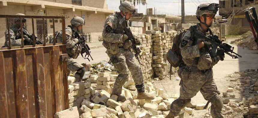 Army soldiers on patrol in Baqubah, Iraq