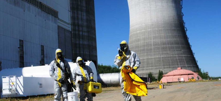 A team of CBRN specialists train at the Satsop nuclear power plant in Elma, Wash. 