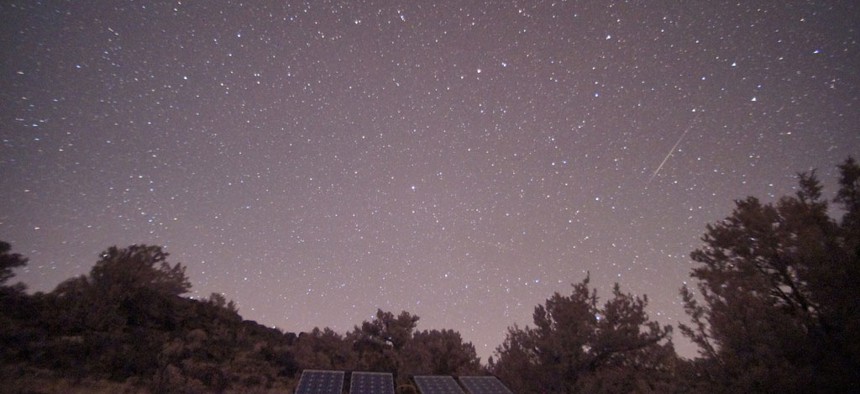 A time lapse of solar panels during the night time