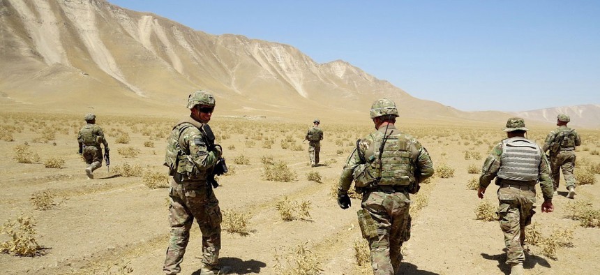 Soldiers with the 1st Infantry Division's 3rd Brigade Combat Team patrol an area in Kunduz, Afghanistan. 