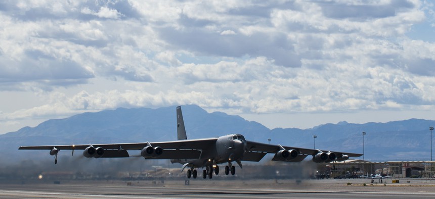 A B-52H assigned to the 96th Bomb Squadron takes off from Nellis AFB, Nev. during Exercise Red Flag. 