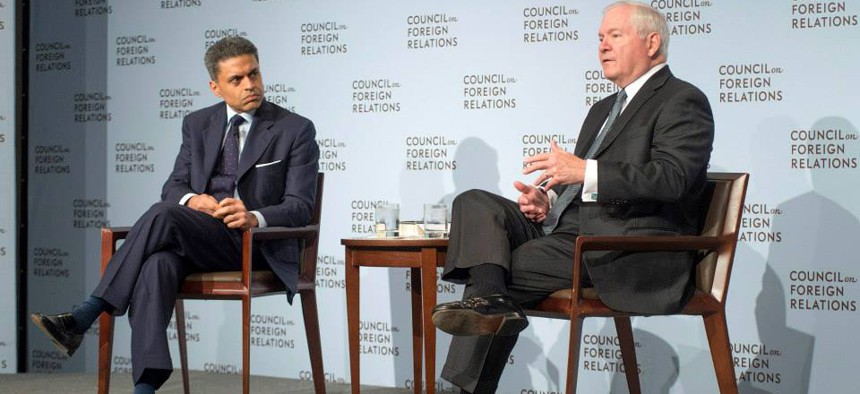 Former Defense Secretary Bob Gates speaks with Fareed Zakaria at an event at the Council on Foreign Relations on May 20, 2014.