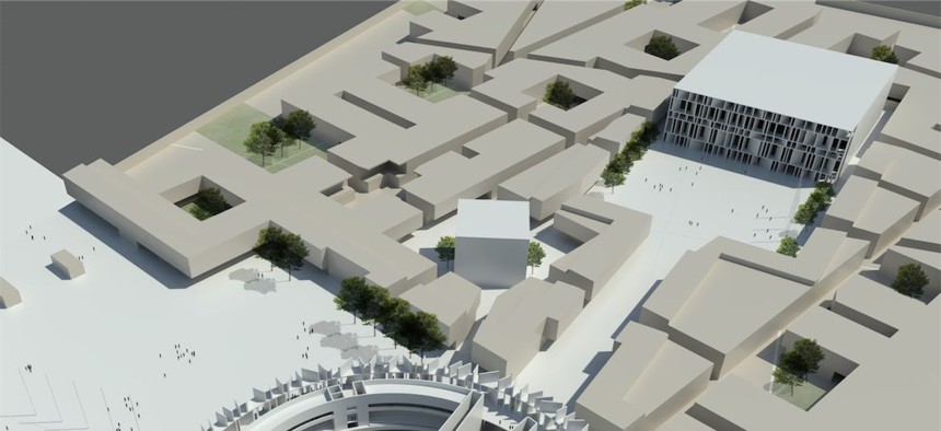 A model of the London-based architecture firm Assemblage's plan for a new parliamentary complex in Baghdad, Iraq. 