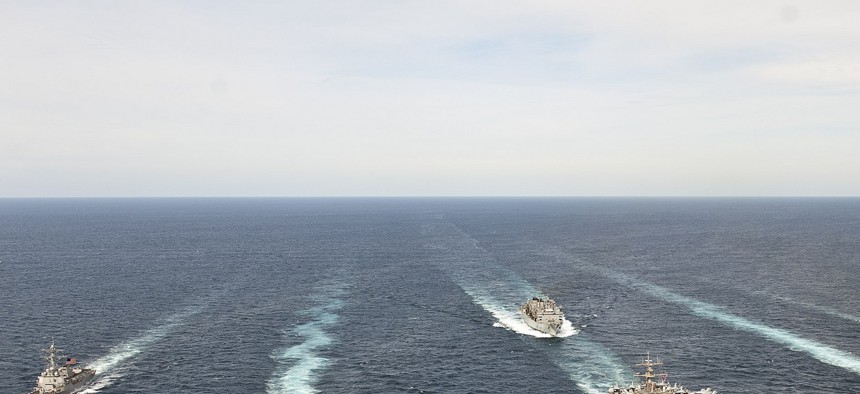 The Enterprise Carrier Strike Group transits the Atlantic Ocean, on March 22, 2012. 