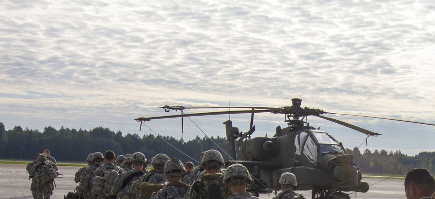 Paratroopers with the 173rd Airborne depart Lielvarde Airbase, Latvia, at the conclusion of Exercise Steadfast Javelin II, on September 8, 2014. 