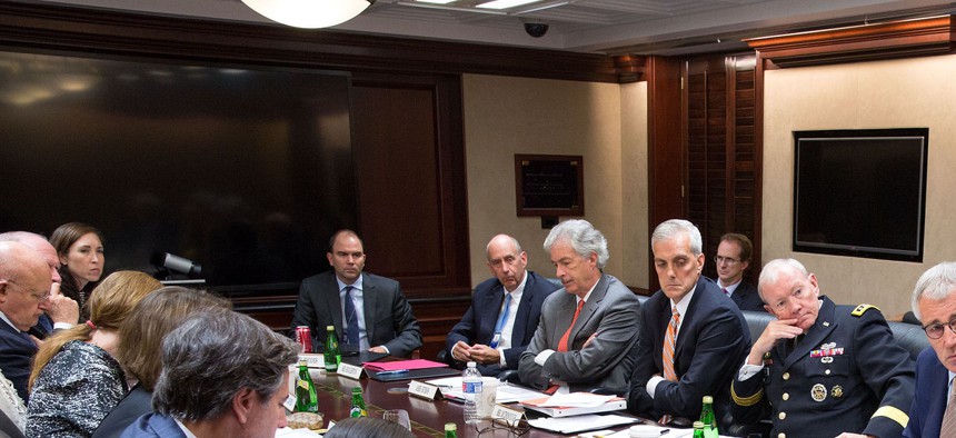 President Obama meets with members of the National Security Council in the White House on September 10, 2014. 