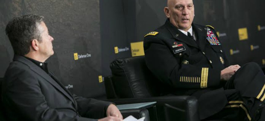 Army Chief of Staff Gen. Ray Odierno speaks at the Defense One Summit, with NPR's Tom Bowman, on Wednesday.