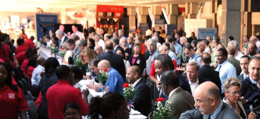 Seen here is a VA hosted Veteran Hiring Fair at the National Veteran Small Business Conference and Expo in Detroit, Michigan, on June 26, 2012. 