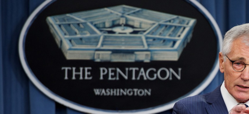 Defense Secretary Chuck Hagel conducts a press briefing at the Pentagon, on January 22, 2015.