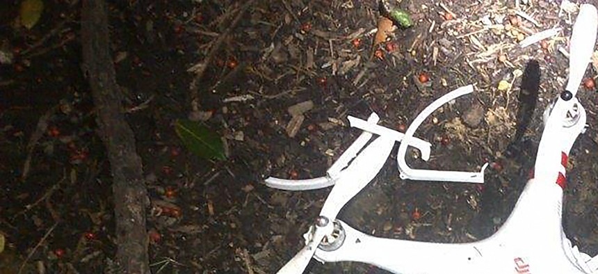 This handout photo provided by the US Secret Service shows the drone that crashed onto the White House grounds in Washington, Monday, Jan. 26, 2015