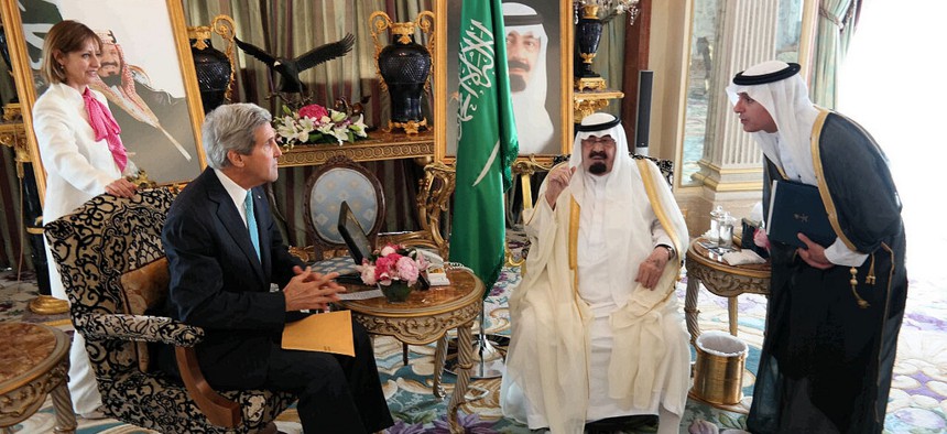 Secretary of State John Kerry meets with then- Saudi King Abdullah bin Abdulaziz al-Saud, on June 27, 2014.