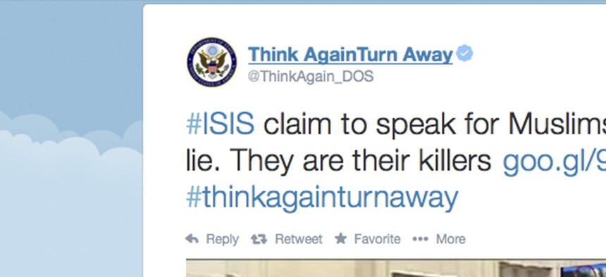 This screen grab from the State Department's "Think Again Turn Away" page was taken on Sept. 20, 2014.