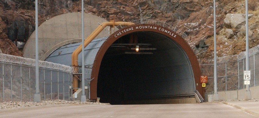 The entrance of the Cheyenne Mountain complex. 