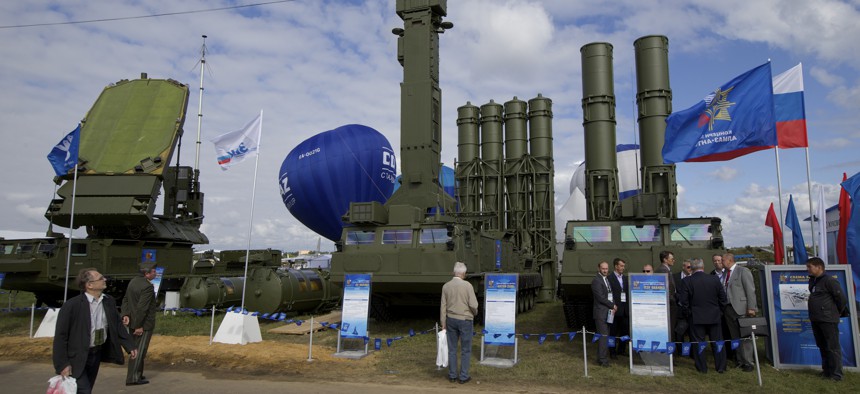 Russian air defense system missile system Antey 2500, or S-300 VM, is on display at the opening of the MAKS Air Show in Zhukovsky outside Moscow on Tuesday, Aug. 27, 2013. 