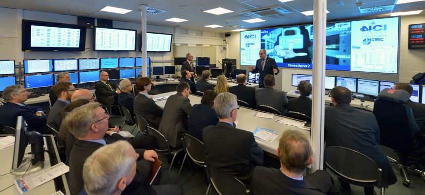 Members of the North Atlantic Council visit NATO cyber security center in Tallinn, Estonia, Jan. 23, 2015.